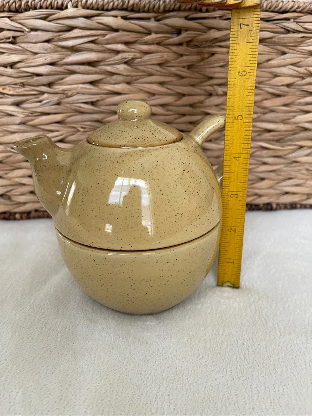 Pier 1 Tea Pot Mug Set Stoneware 8 Oz Mustard Color With Lid